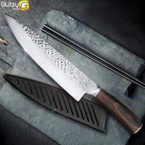אולזול מטבח Kitchen Knife 8 inch Professional Japanese Chef Knives 7CR17 440C Stainless Steel Full Tang Meat Cleaver Slicer Santoku Set