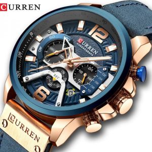 אולזול מתנות CURREN Casual Sport Watches for Men Blue Top Brand Luxury Military Leather Wrist Watch Man Clock Fashion Chronograph Wristwatch