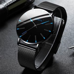 אולזול מתנות 2020 Minimalist Men's Fashion Ultra Thin Watches Simple Men Business Stainless Steel Mesh Belt Quartz Watch Relogio Masculino